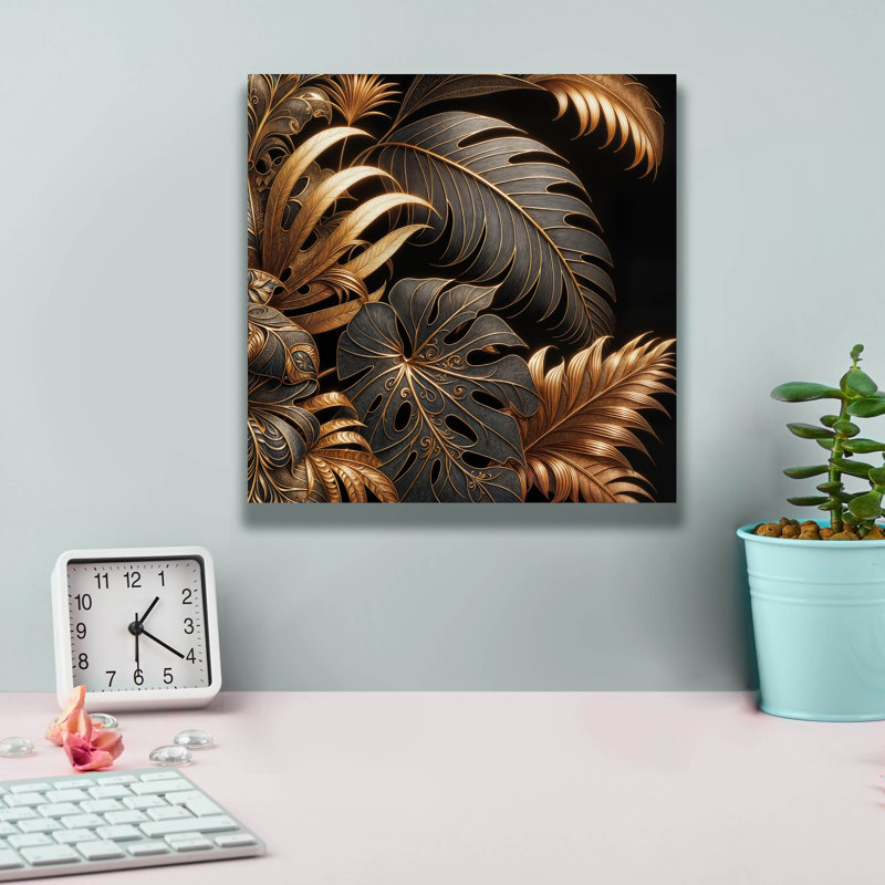 «Golden Leaves» par Rey Klimt, art mural sur toile, H 12 po x l 12 po x P 0,75 po