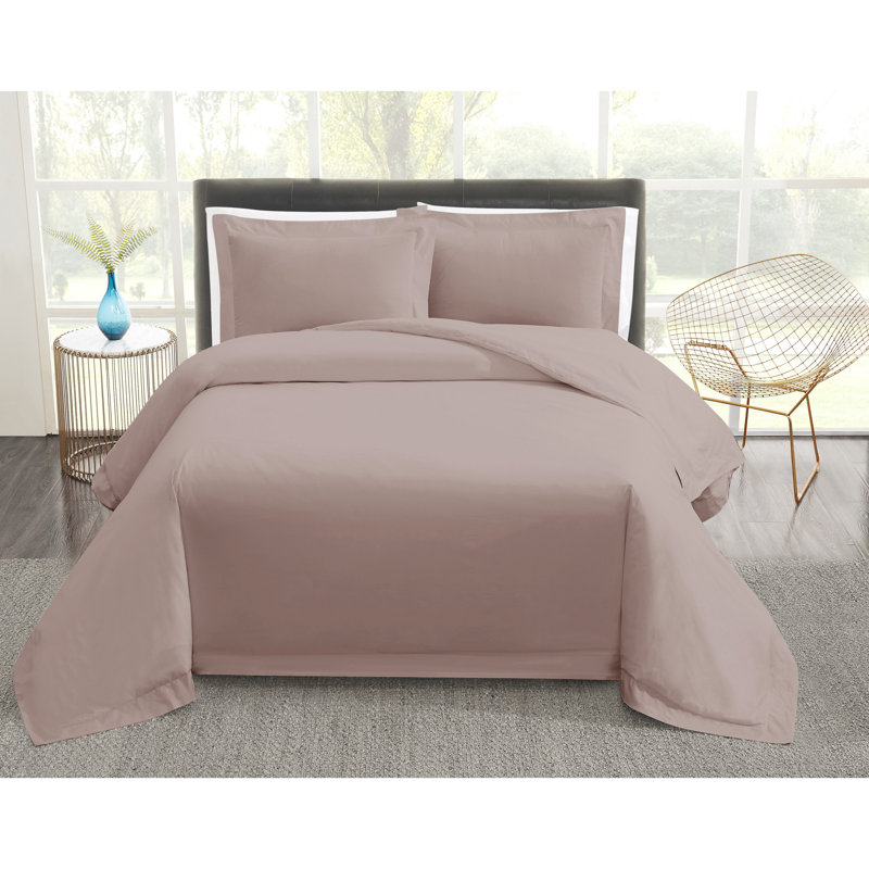 Vince Camuto 400TC Percale Cotton Duvet Set, Blush, Full/Double Duvet Cover + 2 Standard Shams