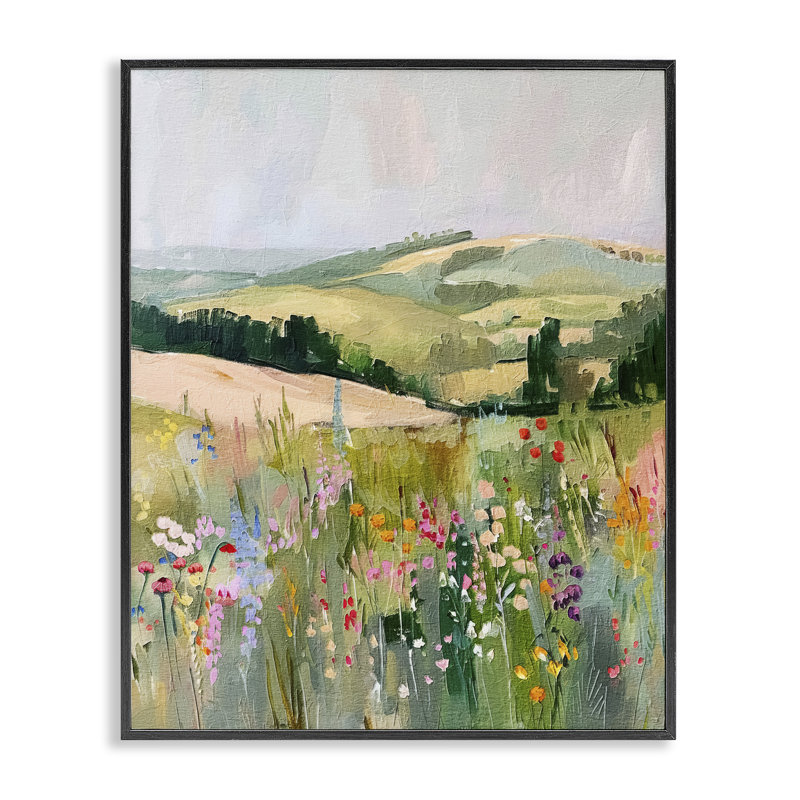  Pastel Countryside Meadows Giclee Art by RileyB, H 14 po x l 11 po, Giclée encadrée noir minuit