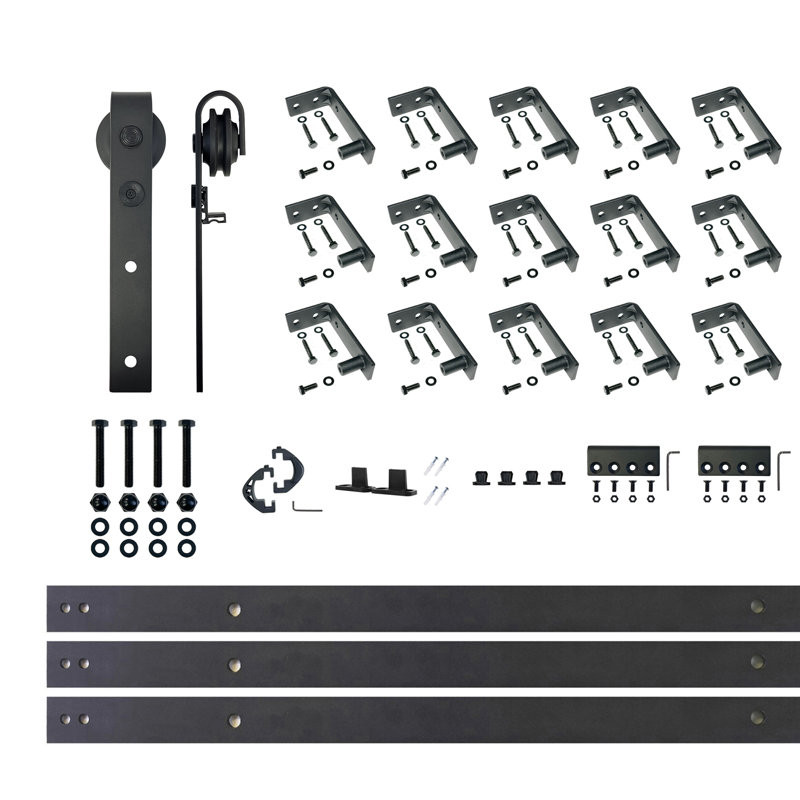 Ceiling Mount Black Rustic Classic Design Non-Bypass Single Track One Door Hardware Kit (Door Not Included), 240 in