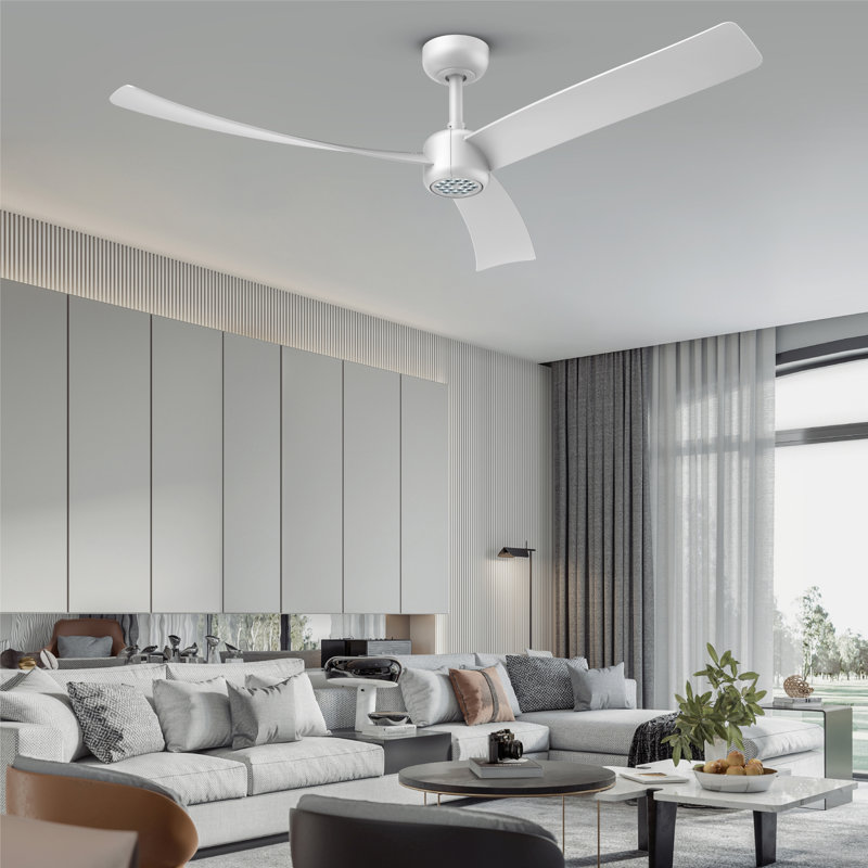 52 Inch Ceiling Fan With Led Night Light Remote Control, White with White Blades
