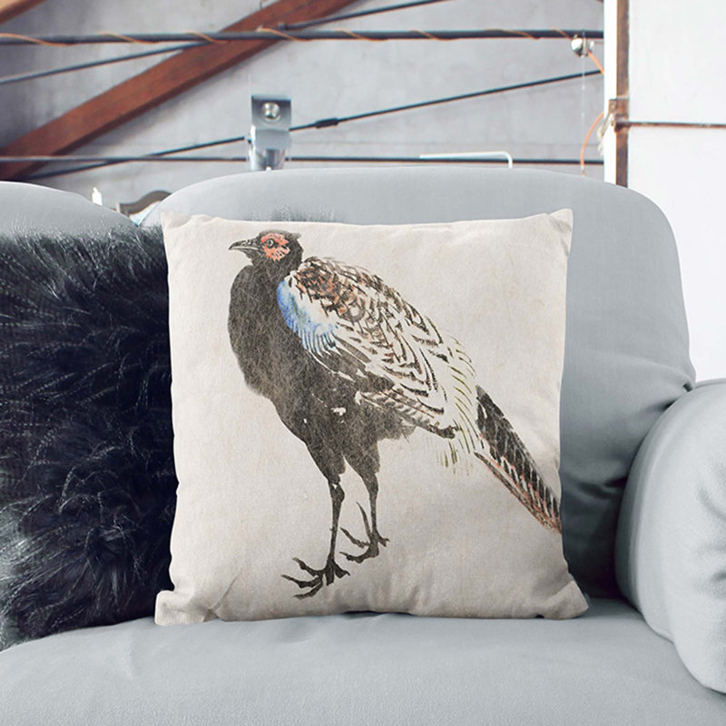 Pheasant by Kawanabe Kyosai Cushion with Filling, 55cm H x 55cm W x 20cm D