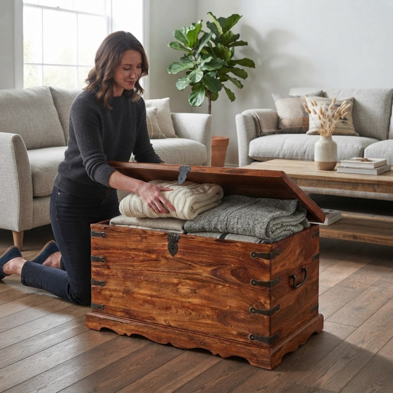 Elegant Carranza Acacia Wood Storage Cabinet - Hand Finished Sturdy Decorative Accent Furniture for Living Room Bedroom Decor