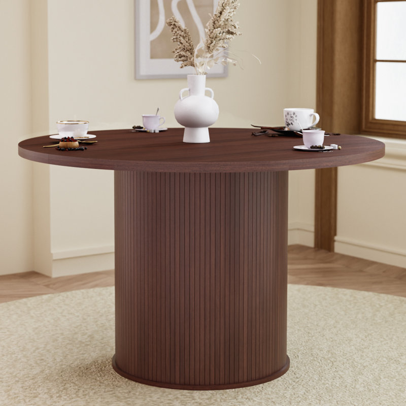 48"W Round Dining Table Seats 6, Without Storage, Walnut