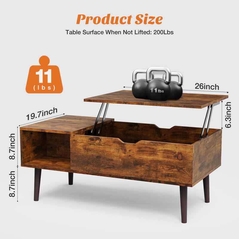 Irfaan Lift Top Extendable Coffee Table With Storage, Brown