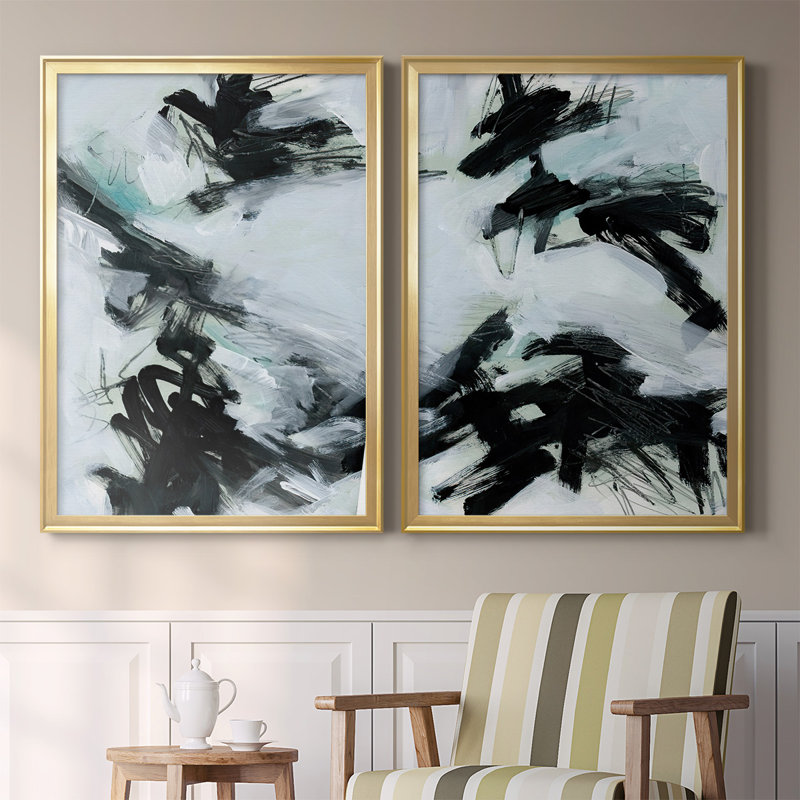 Toile encadrée de qualité supérieure Ocean courant I - prête à être accrochée, Or, H 42,5 po x l 61 po x P 1,25 po