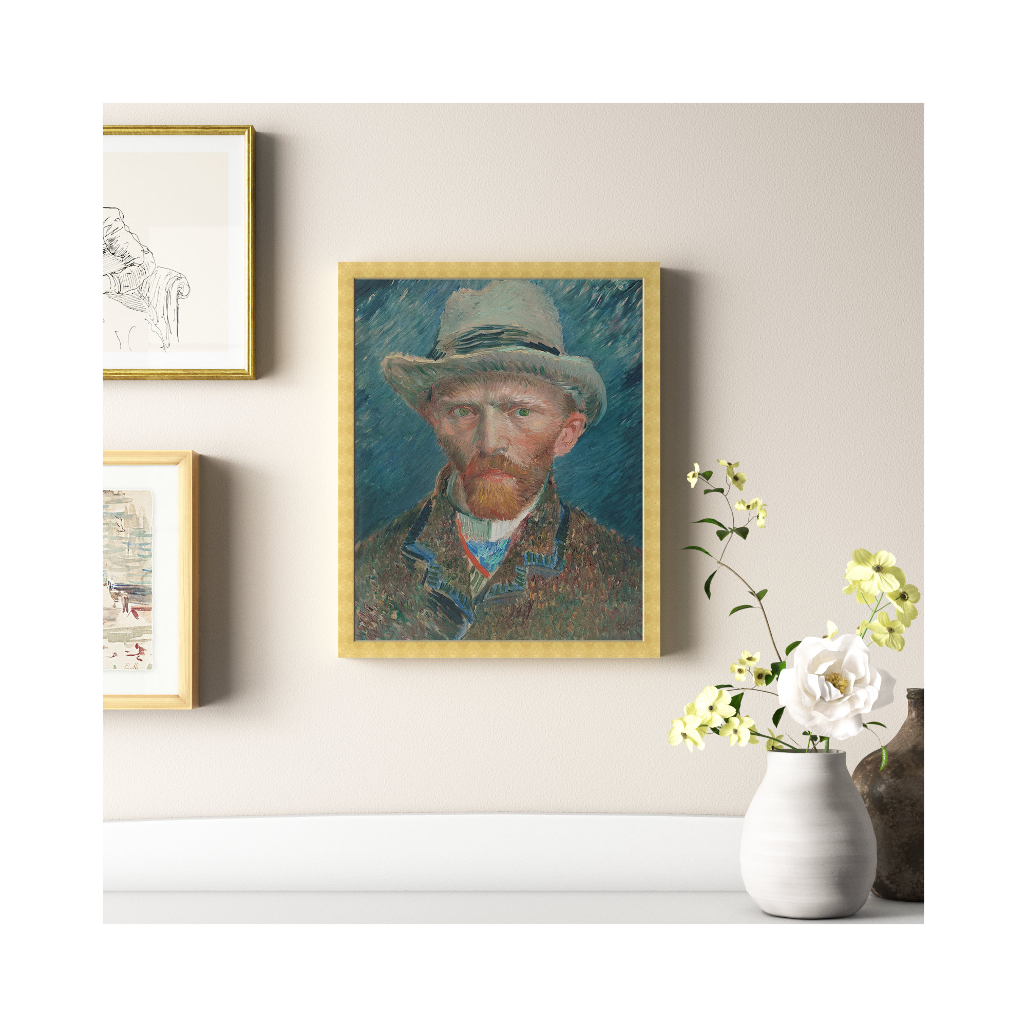 Van Gogh 1887 Self Portrait, 20" H x 17" W x 1.5" D, Gold