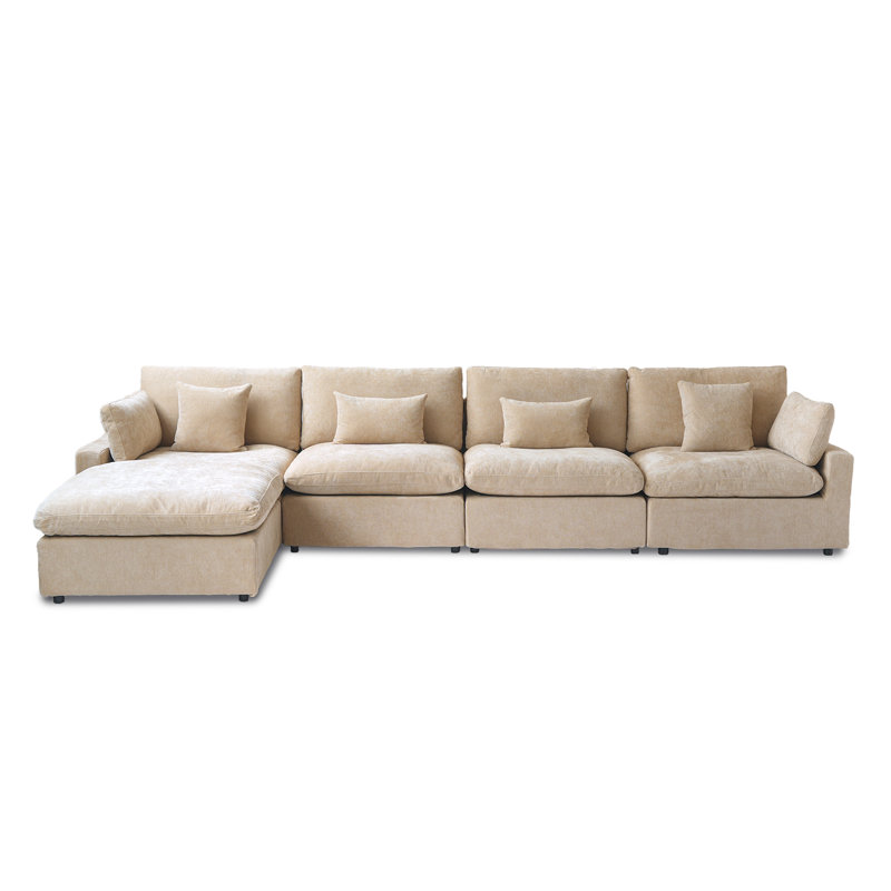 Canapé modulaire rembourré avec repose-pieds, H 29,53 po x l 155,9 po x P 77,95 po, Kaki