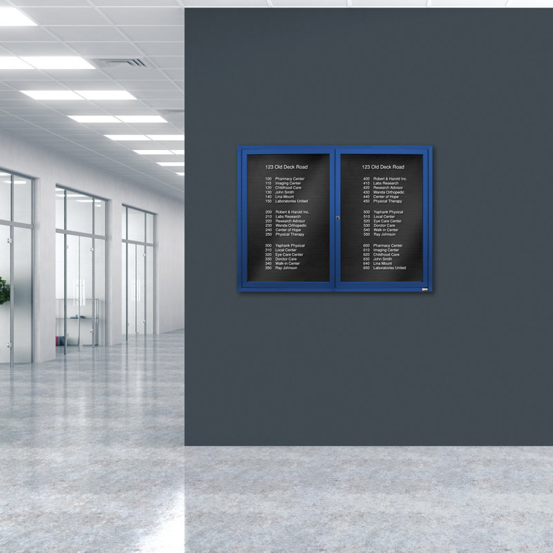 Tableau d'affichage mural fermé pour armoire d'annuaire, Bleu thermolaqué, Deux, H 36 po x l 48 po