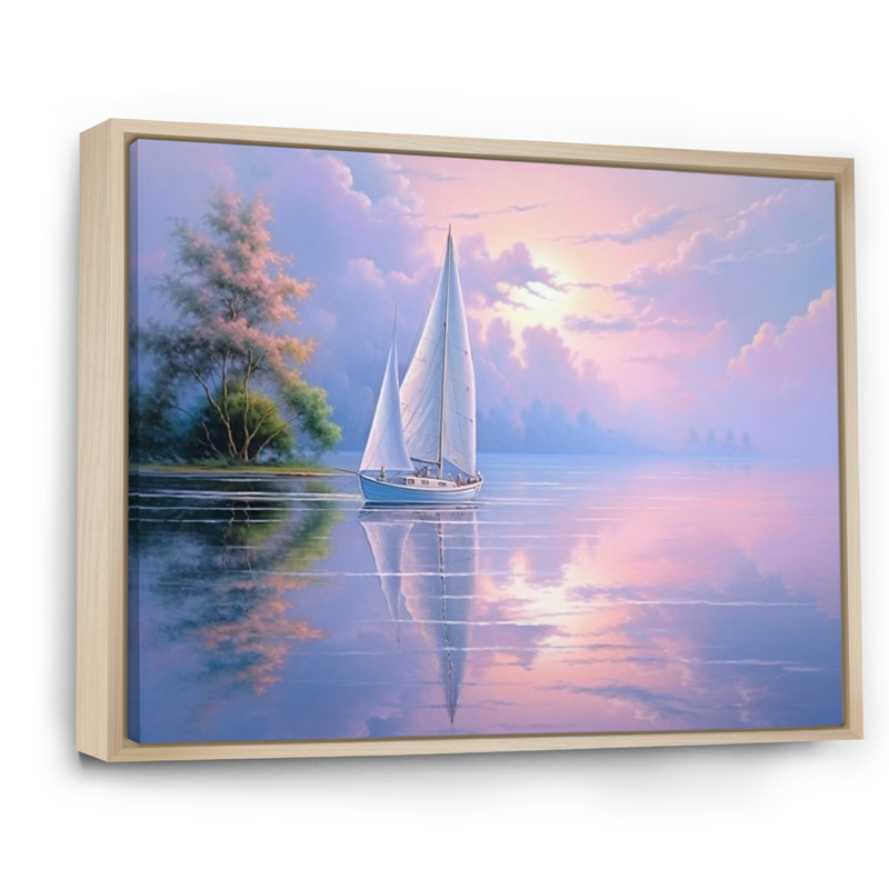 Voilier, voile, sérénade III sur toile, H 30 po x l 40 po x P 1,5 po, Cadre naturel flottant