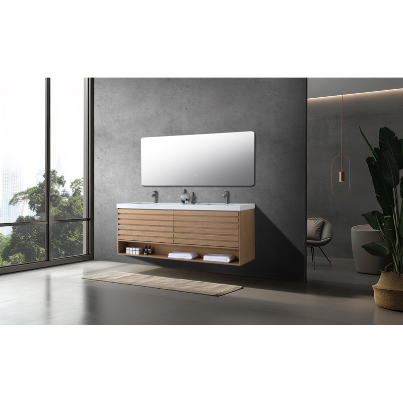 Matera 72" W Double Vanity, Pecan Oak, White