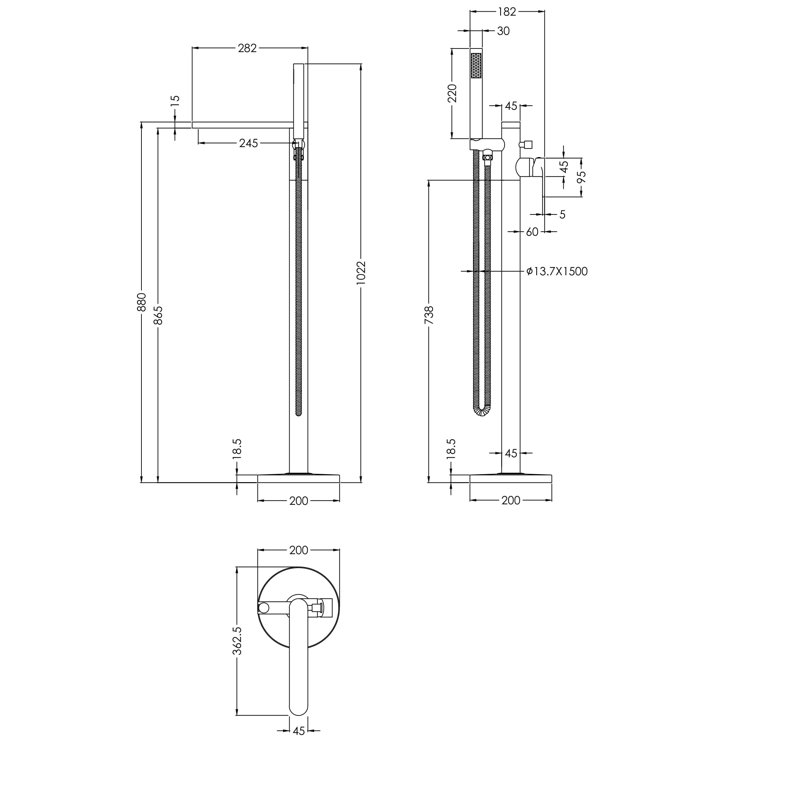 Windon 1 Handle Floor Bath Shower Mixer Bath Filler with Diverter