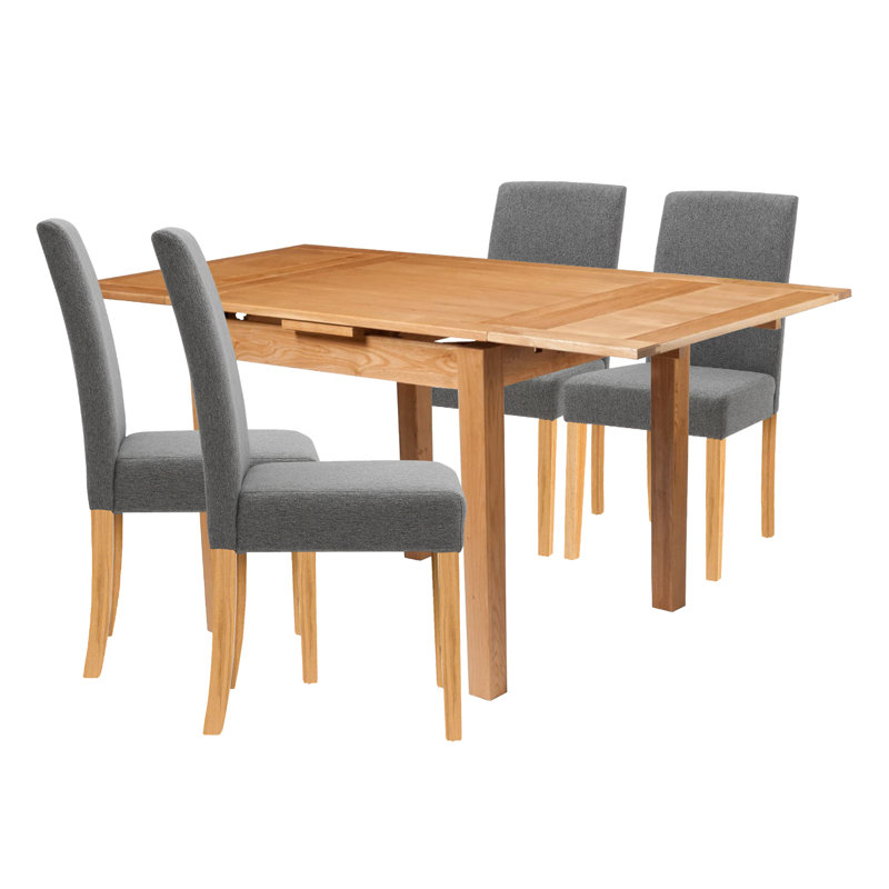 Hatcher 4 -Person Extendable Oak Solid Wood Dining Set, Grey