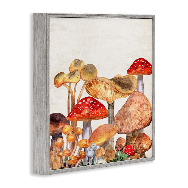 «Rustic Woodland Mushroom on Canvas» par Kim Allen, impression, H 24 po x l 24 po x P 1,5 po, Estampe numérique Farmhouse