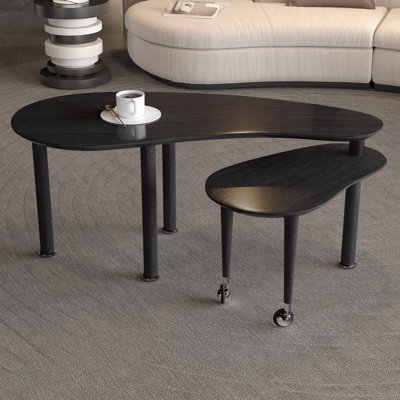 Wood Coffee Table Living Room Contemporary Rotatable Cocktail Table With Solid Rubber Legs 360 Degree Rotating With Grain Veneer Tabletop Black For Bedroom