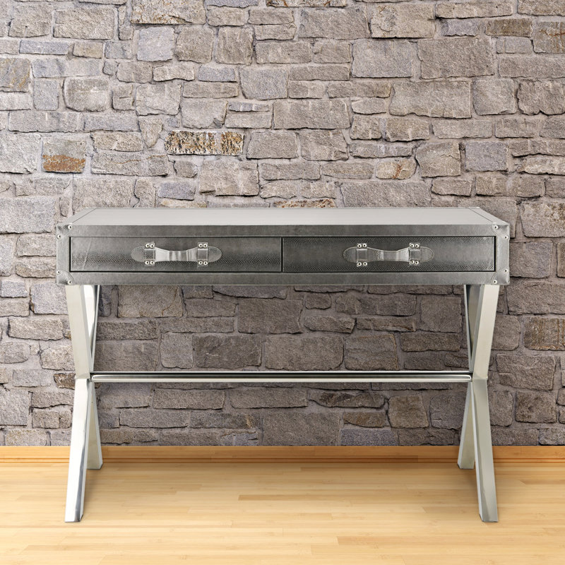 Elegant Silver Faux Lizard Skin Console Table with Stainless Steel Legs