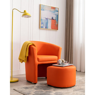 Faux Leather Barrel Chair With Footstool