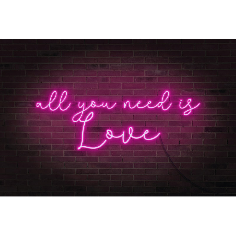 «Neon Love I» par Grace Popp - Art textuel sur toile tendue, H 32 po x l 48 po