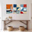 Abstract Lighthouse and Ocean Waves Canvas Wrapped Wall Art, Geometric Coastal (Set of 3)-678547512