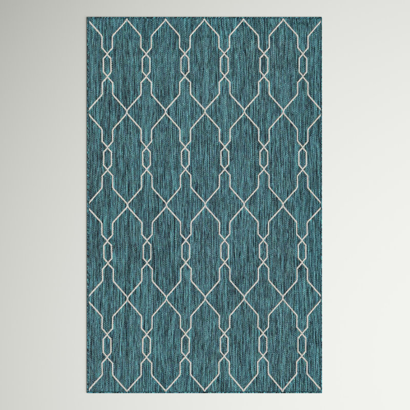 Tapis intérieur / extérieur bleu sarcelle Joniell, Rectangle 8 pi x 11 pi 4 po