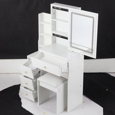 Small Vanity with Bedside Cabinet and LED Mirror