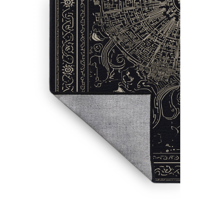 Machine Washable Entertainment & Pop Culture Virtual City Map Traditional Oriental Rug in Gray – Black Binding, 5x7
