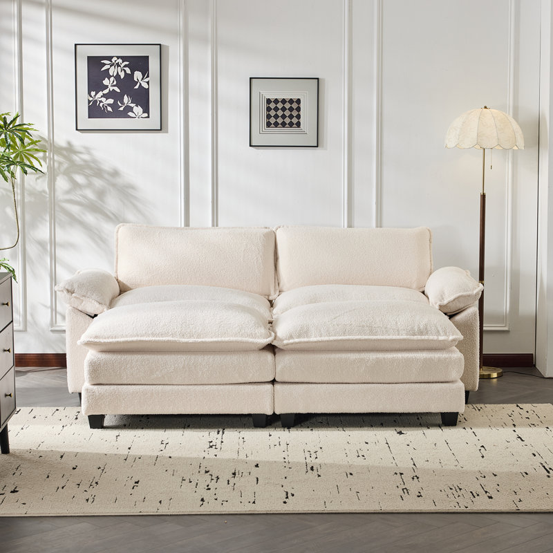 Causeuse à deux couches avec coussins de 86,2 po l 86,2 po Chellie, Blanc