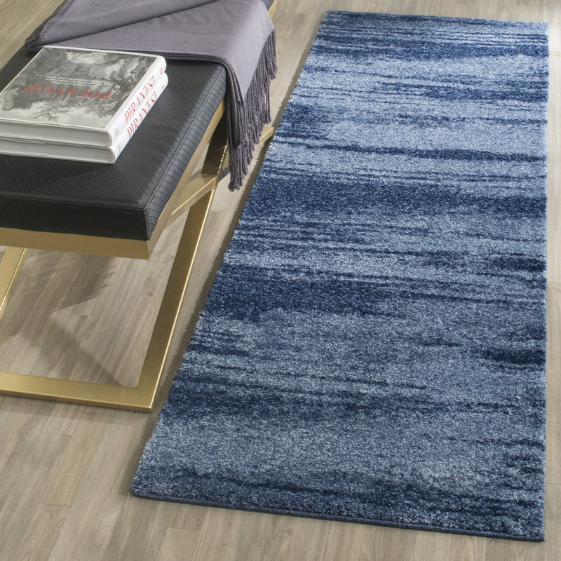 Tapis abstrait Socorro, Tapis de couloir 2 pi 3 po x 13 pi, Blue