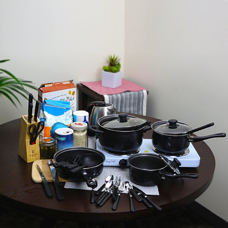 Gibson Home Kitchen 32-Piece Chef Du Jour Cookware Set, Black