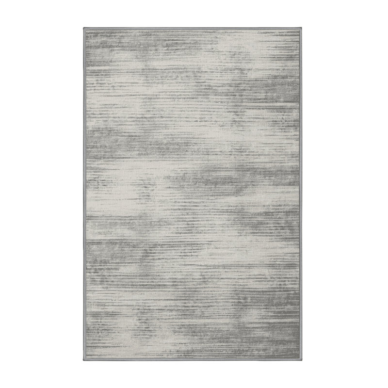 Machine Washable Abstract Gray Area Rug, Runner 2' x 4'