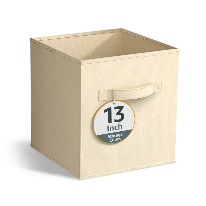 13" Large Foldable Storage Cubes with Handles 1 Piece, Beige, Beige
