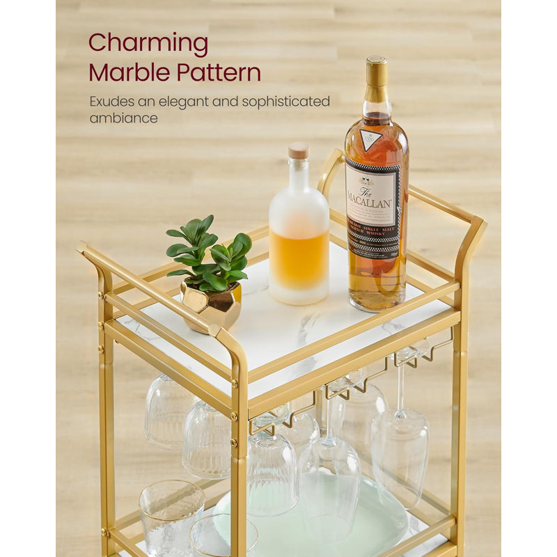 Bar Cart, Home Bar Serving Cart, Small Bar Cart with 3-Tier Shelf