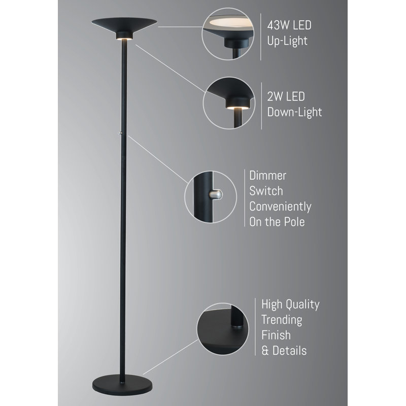 Barrows 72'' LED Torchiere Floor Lamp, Black