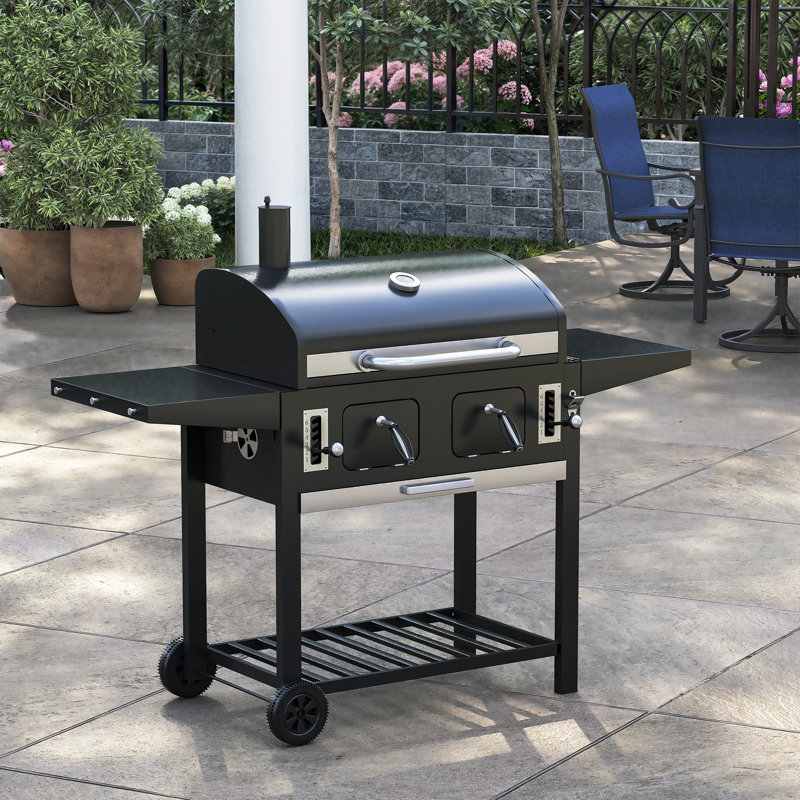 Barbecue d'extérieur au charbon de bois avec tablettes latérales