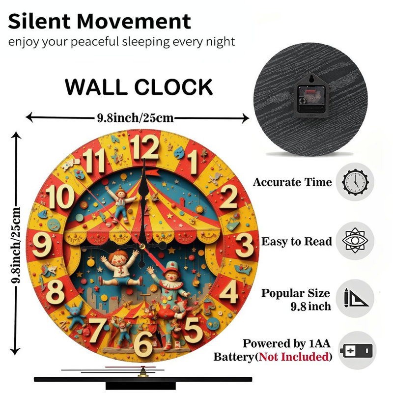 Colorful Circusthemed Wall Clock Decor