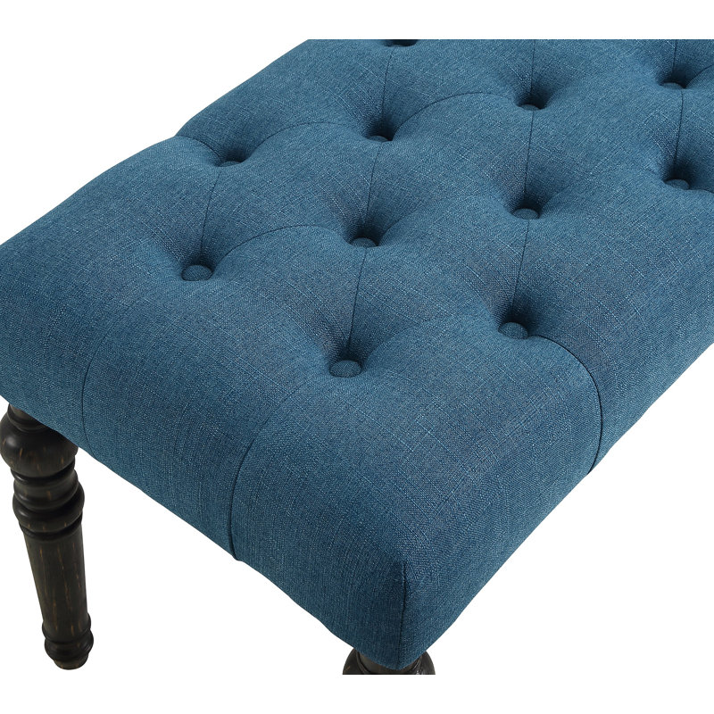 Tufted Turned Leg  Dining Bench, Blue