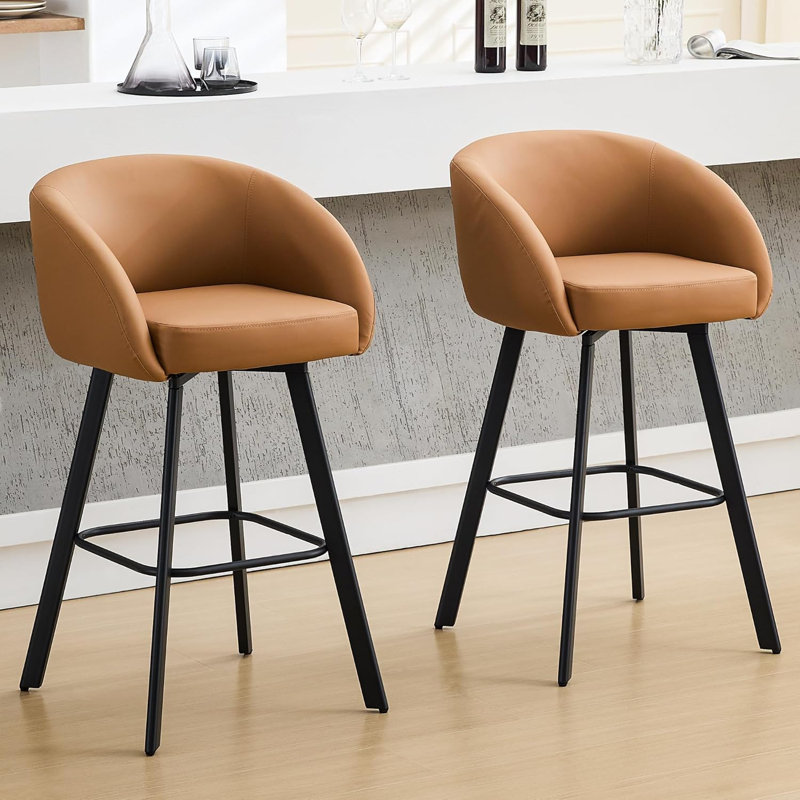 Tabouret de bar pivotant rembourré avec dossier et accoudoirs pour îlot de cuisine (ensemble de 2), Tanné, 2