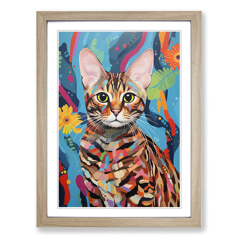 Bengal Cat Contemporary - Framed Print, 64cm H x 46cm W x 2cm D, Oak Framed