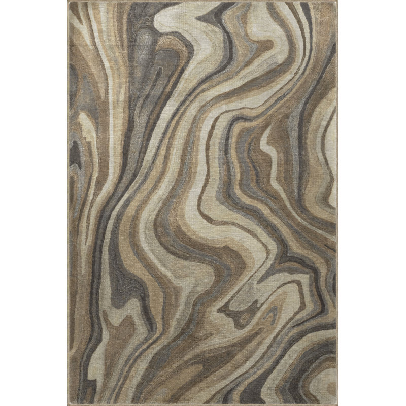 Tapis décoratif à motif abstrait en spirale ondulée Mira, Rectangle 4 pi 11,06 po x 9 pi 10,11 po