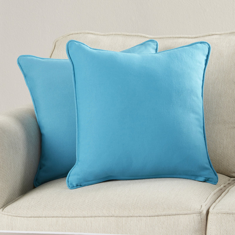 Cotton Blend Reversible Throw Pillow, Aqua Blue