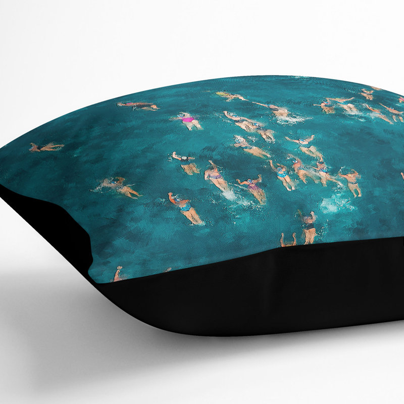 Swimmers Swimming Painting Cushion with Filling, Black, 55cm H x 55cm W x 20cm D