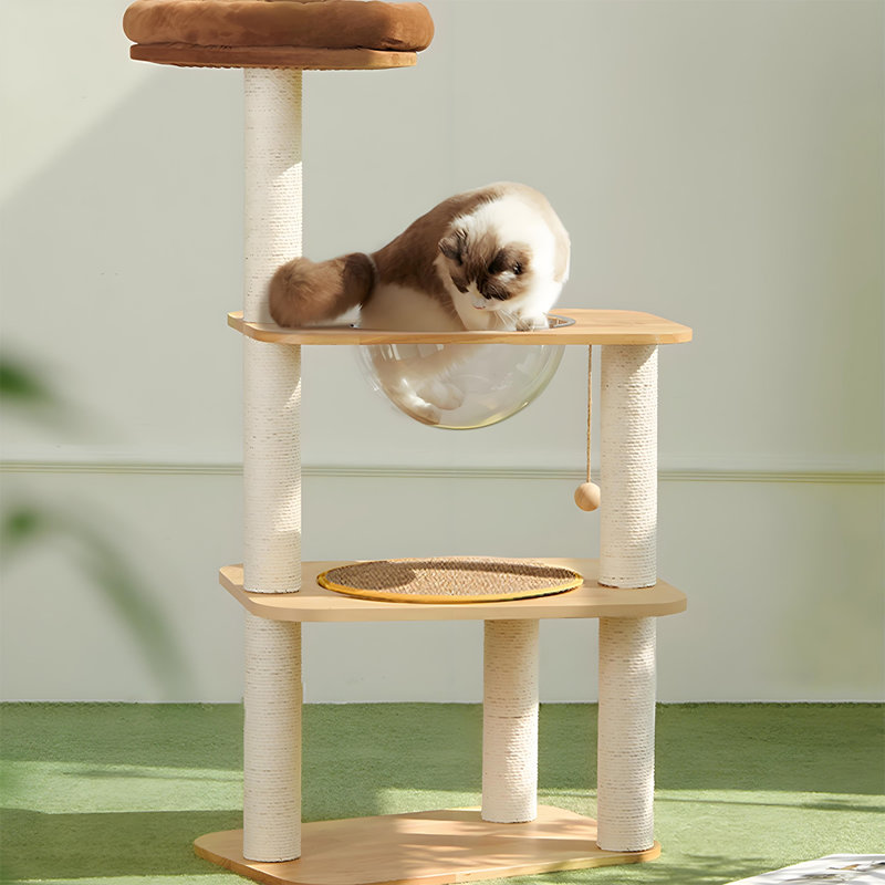 Structure d'escalade de coin naturelle de 19,69 po avec trois couches d'espace pour que le chat puisse grimper