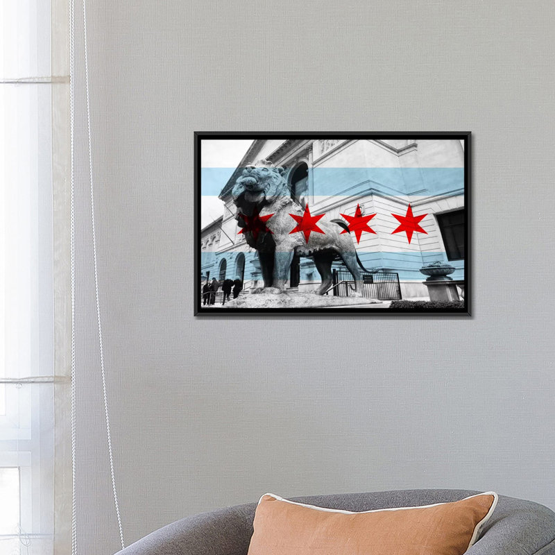 Drapeau de Chicago, Art Institute of Chicago, impression sur toile, H 32 po x l 48 po x P 1,5 po, Toile avec cadre noir