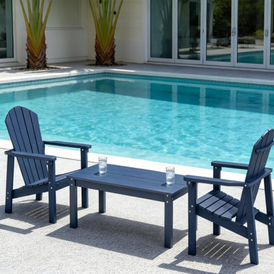 Ensemble 3 pièces de meubles de patio Hdpe Adirondack - 2 chaises empilables et une grande table d'appoint, finition toutes saisons, grain de bois