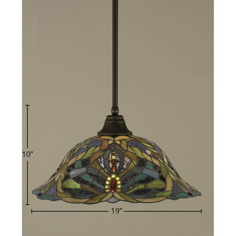 Stem Hung Pendant With Glass, Dark Granite, 18", Kaleidoscope Tiffany Glass