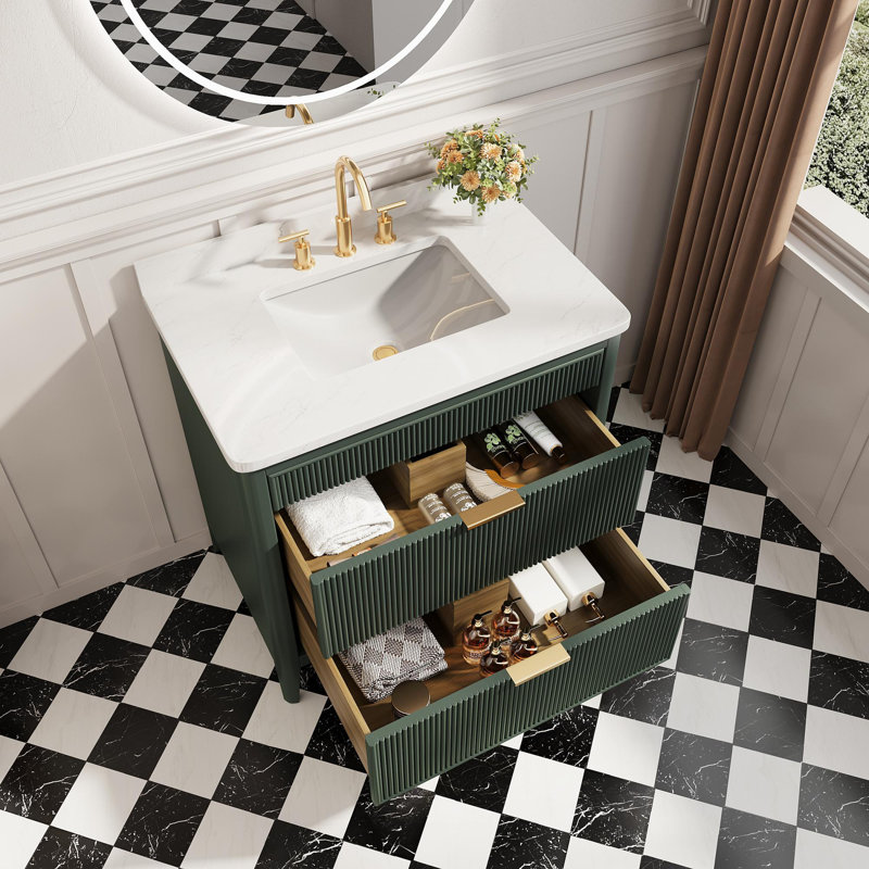 Meuble-lavabo autoportant en bois massif contemporain