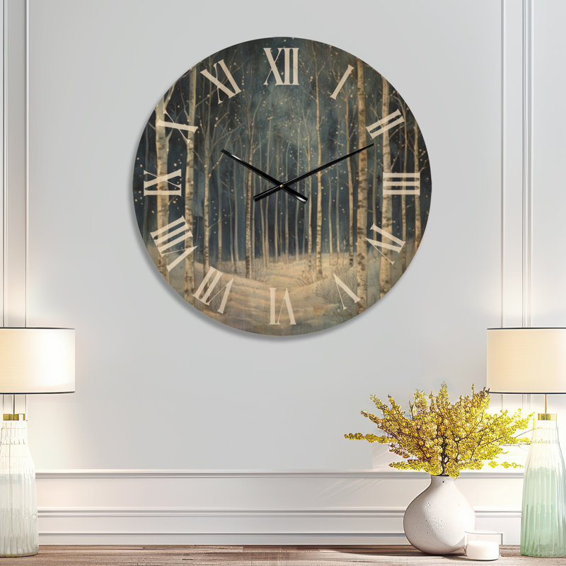 Horloge murale en bois imprimé nature - forêt givrée, Medium