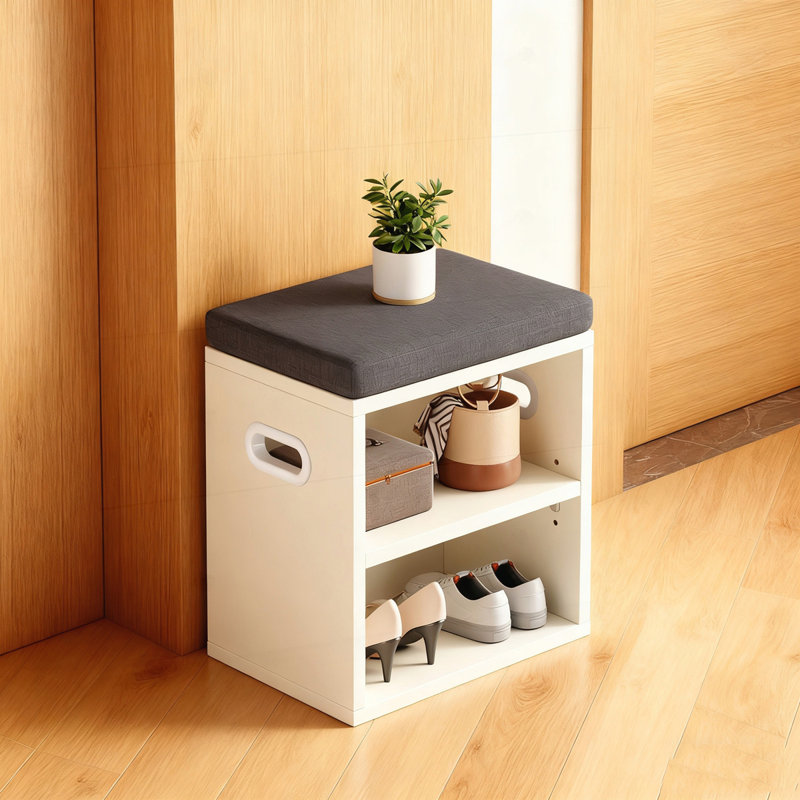 4 Pair Shoe Storage Bench, White/Dark Gray