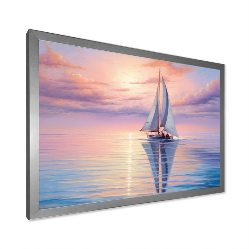 Voilier, reproduction d'art sur toile, voilier côtier, sérénade I, H 34 po x l 44 po x P 1,5 po, Cadre simple argenté