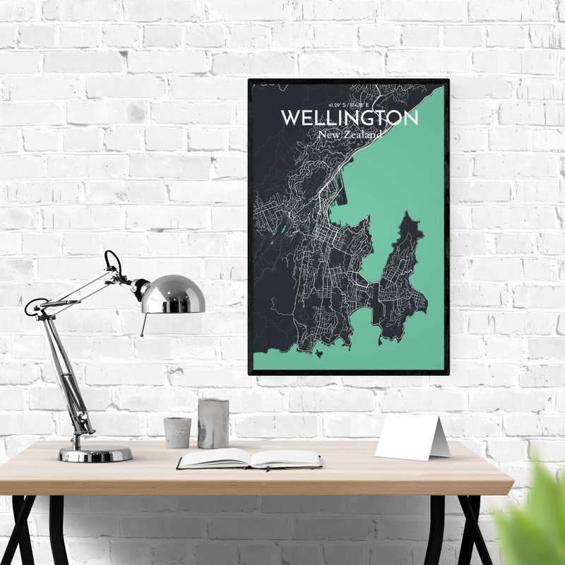 Wellington, carte de la ville, impression, H 36 po x l 24 po, Vert / gris